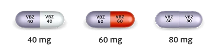 INGREZZA (valbenazine) 40mg capsule, 60mg capsule, and 80mg capsule